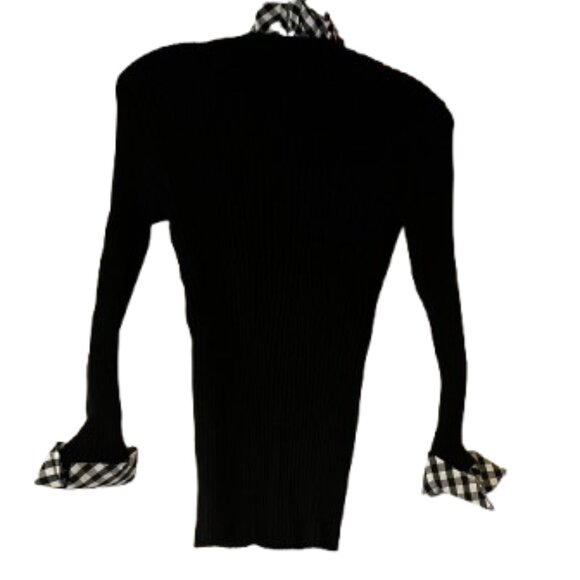 Tracy M. Black Stretch Sweater w/Houndstooth Ruffle Collar & Cuffs - Large - Picture 3 of 4